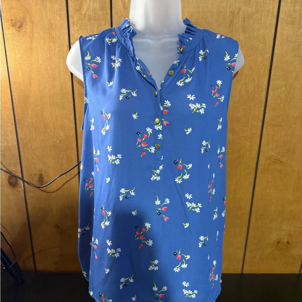 LOFT Blue Floral Sleeveless Blouse